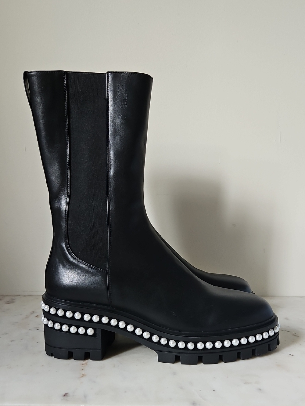 STUART WEITZMAN: NEW Soho Black Pearl Trim Lug Chelsea Boot